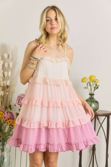 Swiss Dot Ruffled Tiered Mini Dress